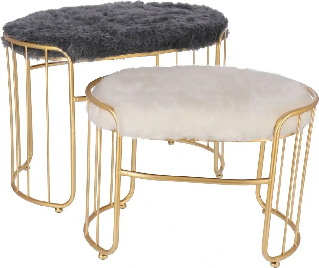 Set taburete Perla metalice cu blanita sintetica, baza aurie, design modern 2 piese