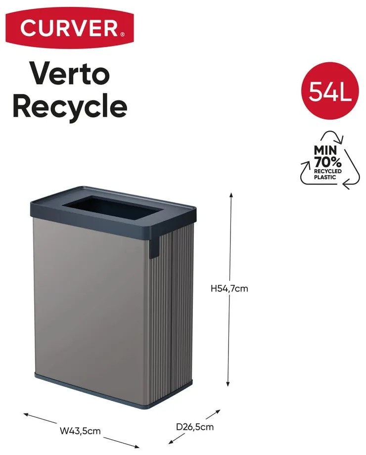 Coș de gunoi gri de reciclat din plastic reciclat 54 l Verto Recycle – Curver
