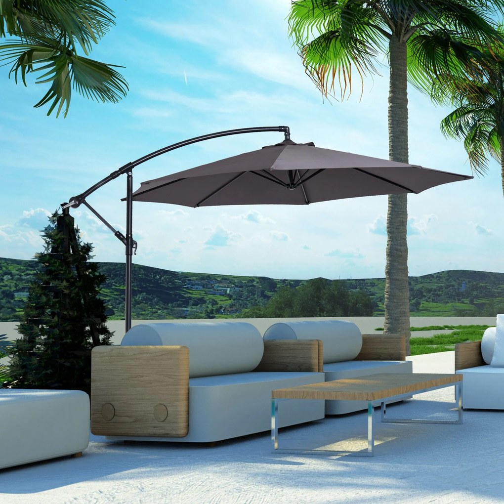 Outsunny Umbrelă Descentralizată pentru Exterior, Gri, Manivelă, Oțel și Poliester Anti-UV, Φ300x250cm | Aosom Romania