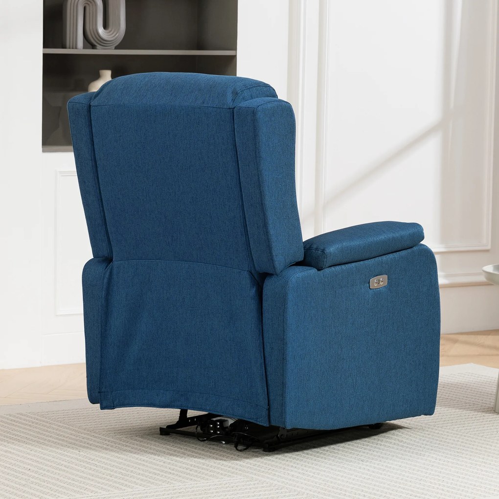 HOMCOM Fotoliu Relax Electric Reclinabil 150° cu Suport pentru Picioare și Port USB, Fotoliu Reclinabil Electric cu Cotiere Largi, Material cu Aspect de In, pentru Living, Dormitor, Albastru | Aosom Romania