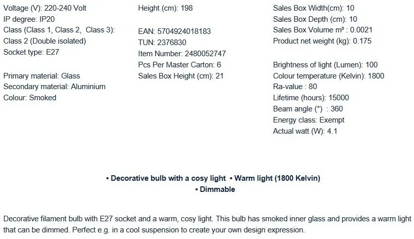 Bec decorativ Deco E27 T95 BSF Dimabil