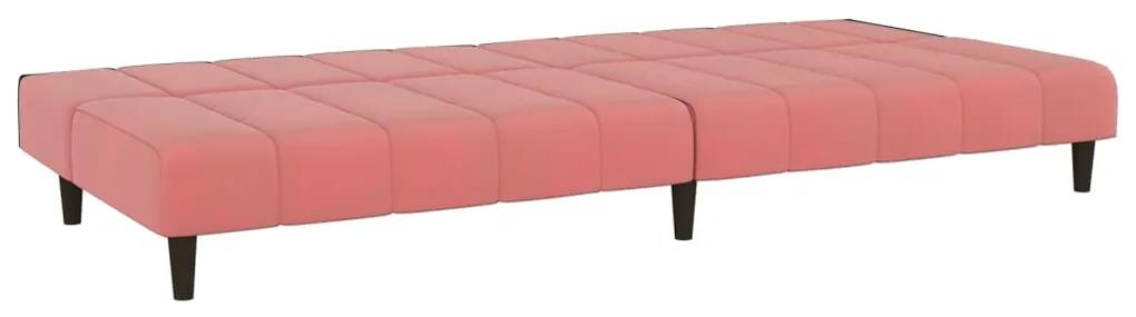 Canapea extensibila cu 2 locuri, cu taburet, roz, catifea Roz, Cu suport de picioare