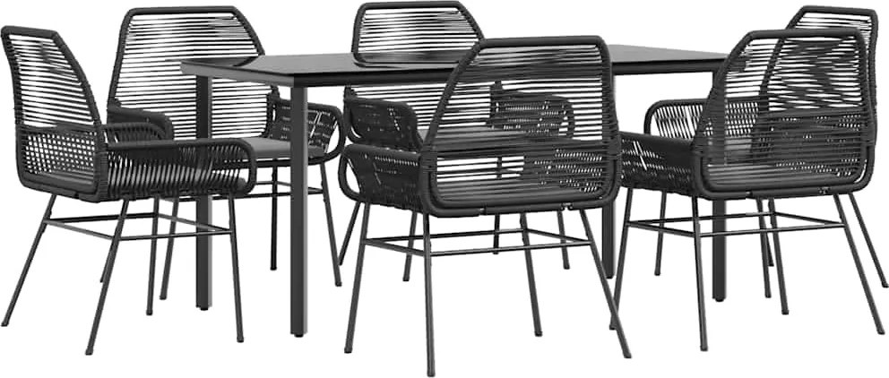 vidaXL Set de sufragerie de grădină 7 piese neagră sticlă polirattan