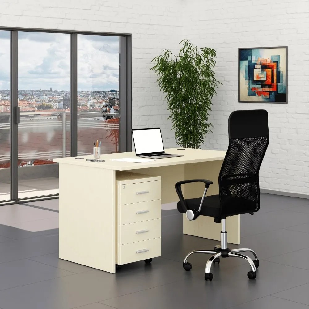 Set mobilier de birou SimpleOffice 1, 140 cm, mesteacan