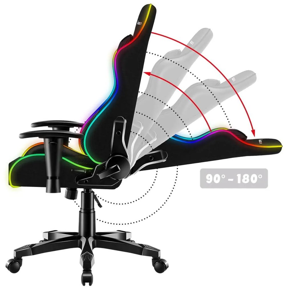 Scaun gaming pentru copii Rover 6 (negru + multicolor) (cu iluminat LED). 1087549