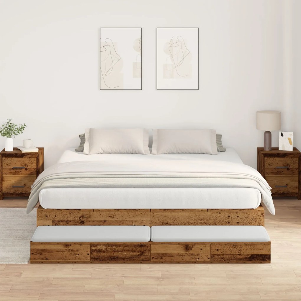 vidaXL Cadru de pat cu depozitare din lemn vechi 180x200 cm