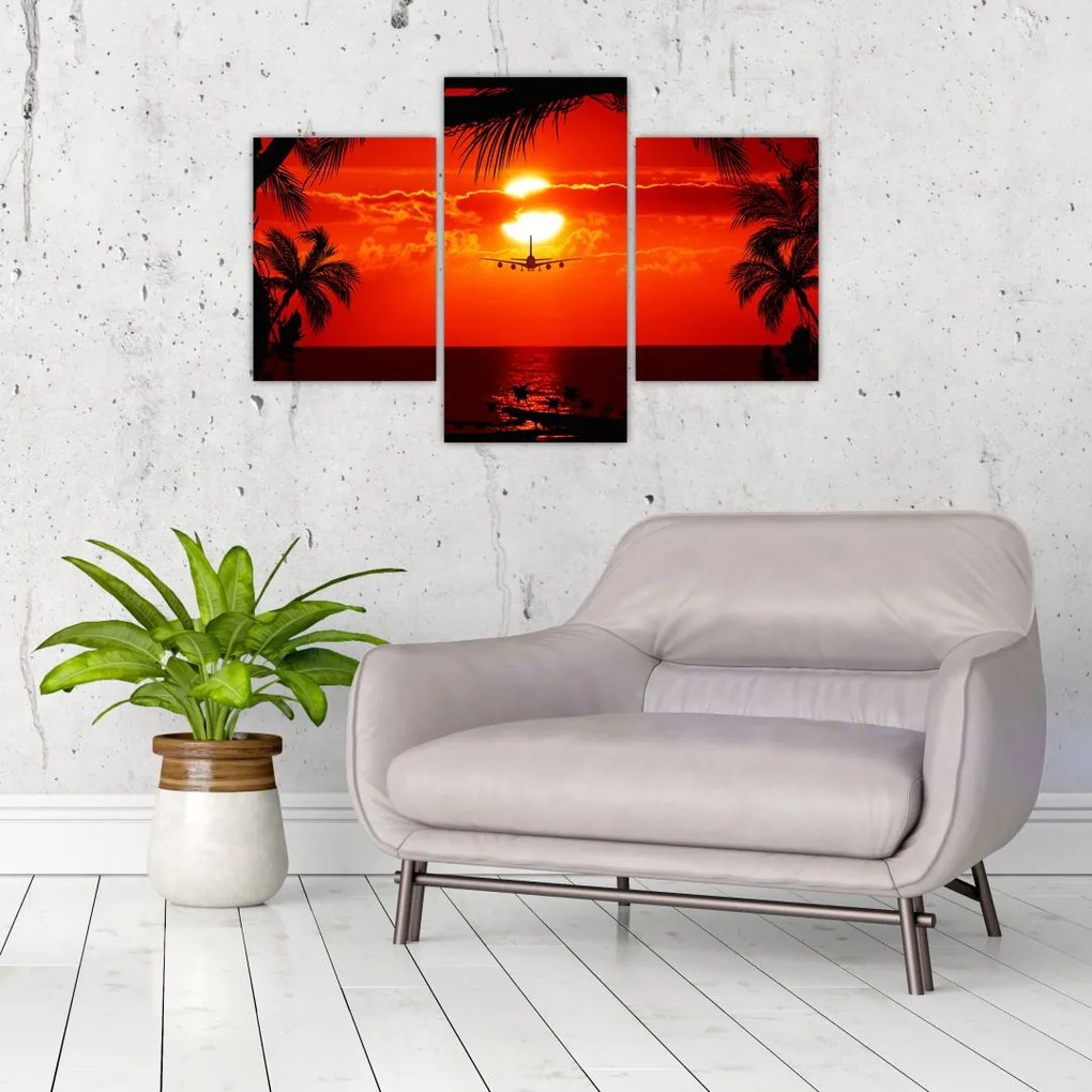 Tablou - apus de soare cu avion (90x60 cm)
