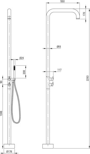 🚿 Coloana de duș freestanding SILIA, pentru grădină sau baie (interior/exterior), finisaj oțel șlefuit – Cod NQS_F4GM