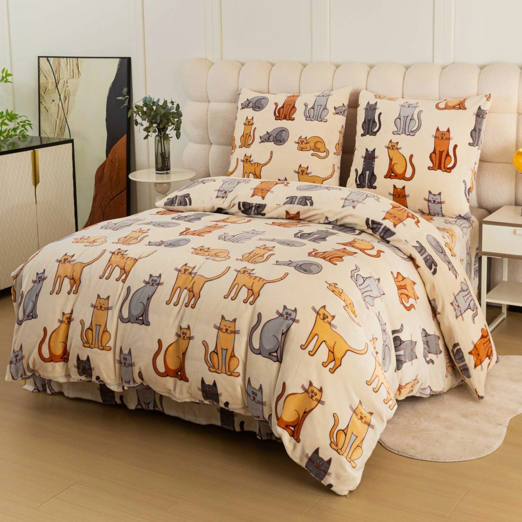 Lenjerie cocolino COLORED CATS crem Dimensiunile lenjeriei: 70 x 90 cm | 140 x 200 cm