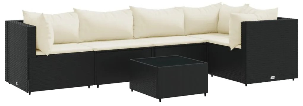 3308096 vidaXL Set mobilier de grădină cu perne, 6 piese, negru, poliratan