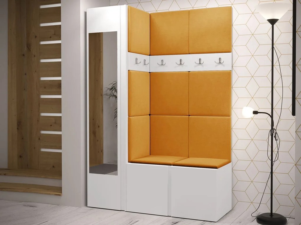 Mobilier hol Tovenaz X (Alb + Galben) (cu oglindă). 1104797