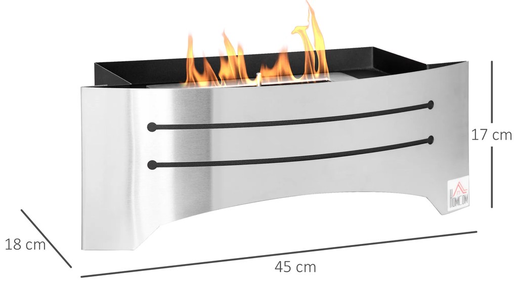 HOMCOM Semineu de masa cu bioetanol, incalzitor din otel inoxidabil, soba cu bietanol, argintiu | Aosom Romania