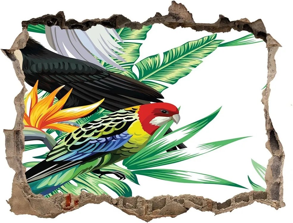 Autocolant gaură 3D Păsări tropicale