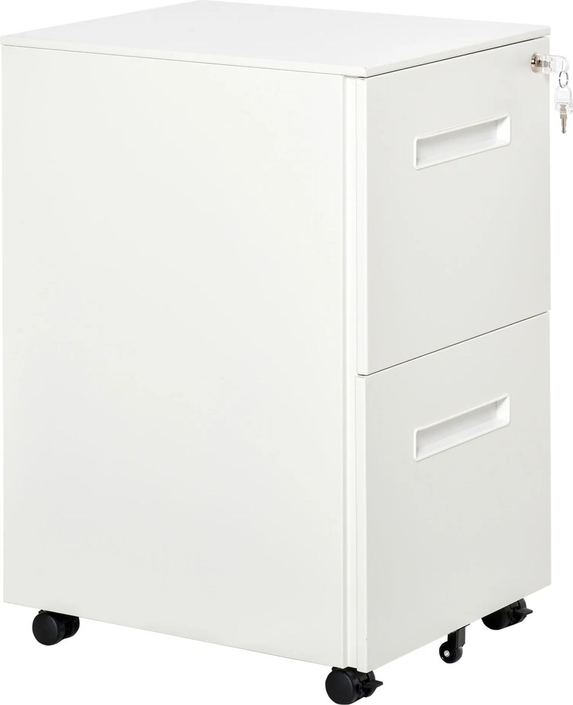 Vinsetto Dulap Birou Mobil, cu sertare, Organizator Documente cu Blocare, Oțel, 39x48x67cm, Alb | Aosom Romania