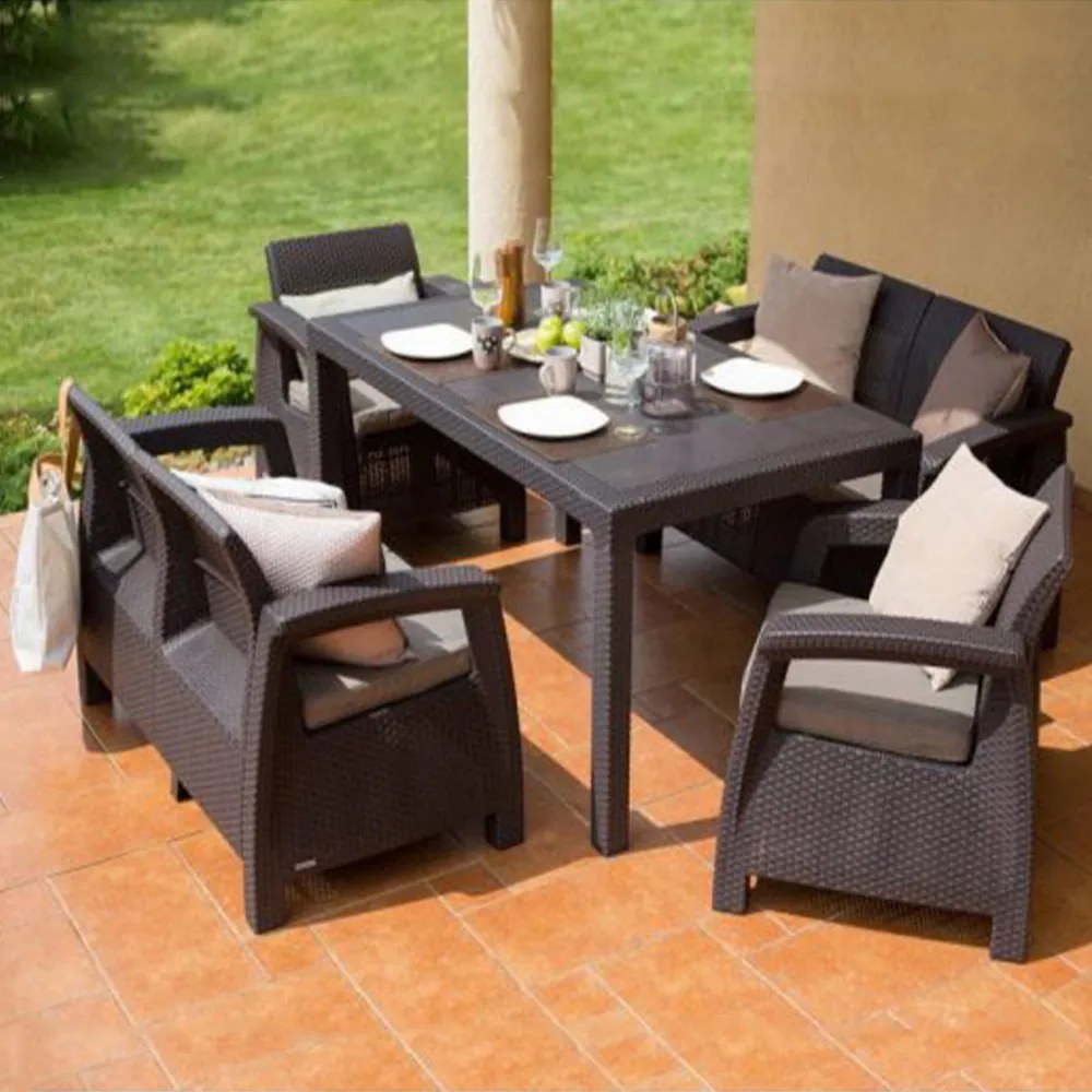 Set de mobilier de grădină Corfu Fiesta, culoare maro, cu perne taupe calde