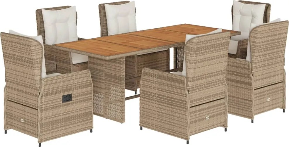 vidaXL Set de masă pentru grădină, 7 piese, cu perne, bej, poliratan
