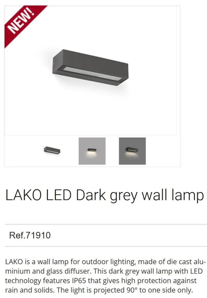 Aplica LED de exterior ambientala design modern IP65 LAKO gri inchis