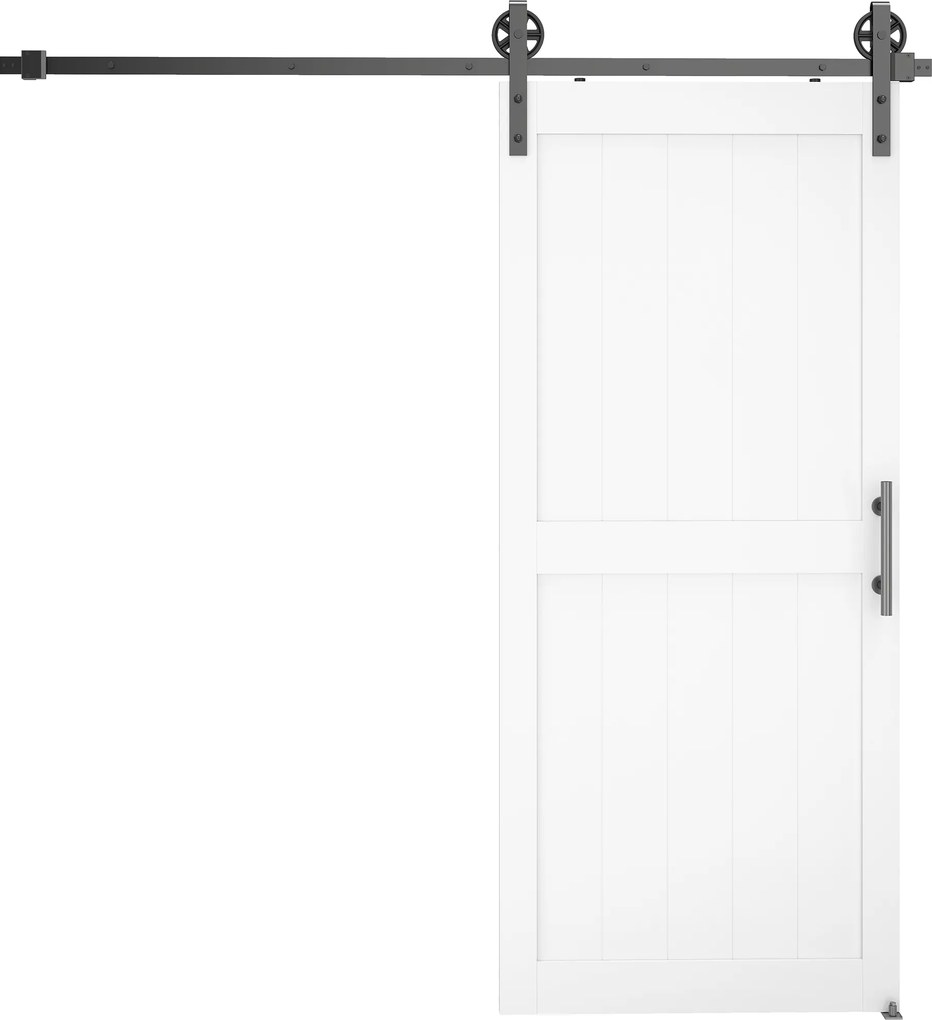 HOMCOM Ușă Glisantă de Interior 81.3x213.4cm, Șină din Oțel, Mâner Îmbunătățit, Role, Ușă de Interior în Stil Industrial, din MDF și Lemn de Pin, Impermeabilă, pentru Bucătărie, Baie, Living | Aosom Romania