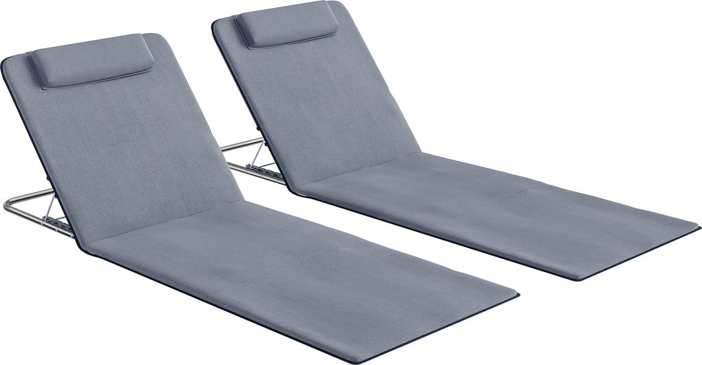 Outsunny Set de 2 Saltele cu Spătar Rabatabil, Suport pentru Cap și Geantă de Transport 134x48x33-43 cm Gri | Aosom Romania