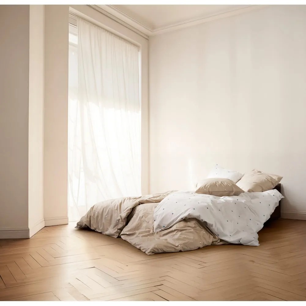 Lenjerie de pat albă din bumbac percal pentru pat de o persoană 140x200 cm Daisy – JUNA