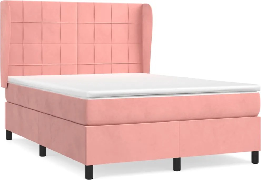 vidaXL Pat box spring cu saltea, roz, 140x190 cm, catifea