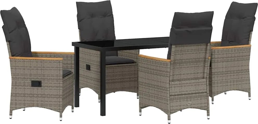 vidaXL Set de masă pentru grădină cu pernă 5 pcs Gri poliratan