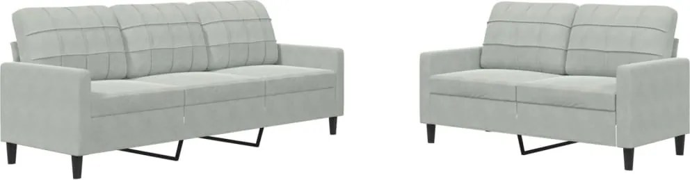 vidaXL Set de canapele cu perne, 2 piese, gri deschis, catifea