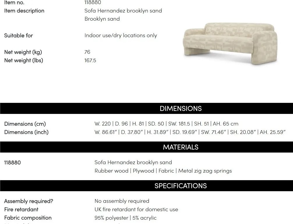 Canapea design LUX Hernandez, Brooklyn sand