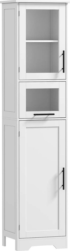 HOMCOM Coloană pentru baie, mobilier de depozitare cu sertar, 2 uși și raft reglabil, 40 x 31 x 170 cm, alb | Aosom Romania