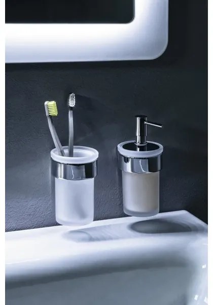 Dozator de perete pentru săpun Gedy PIRENEI 110 mm sticlă alburie/crom lucios