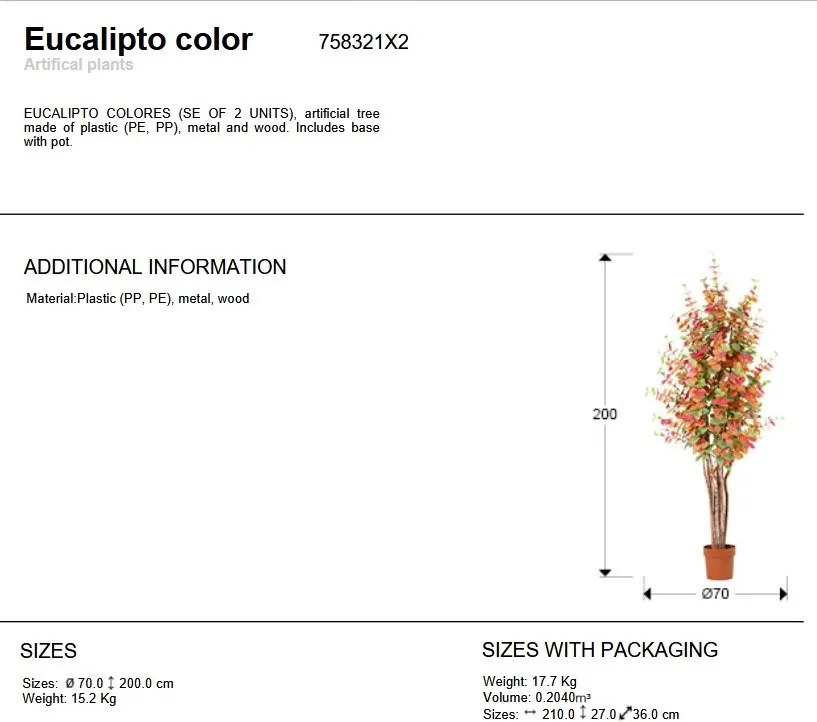 Set de 2 plante artificiale, Eucalipt colorat H-200cm