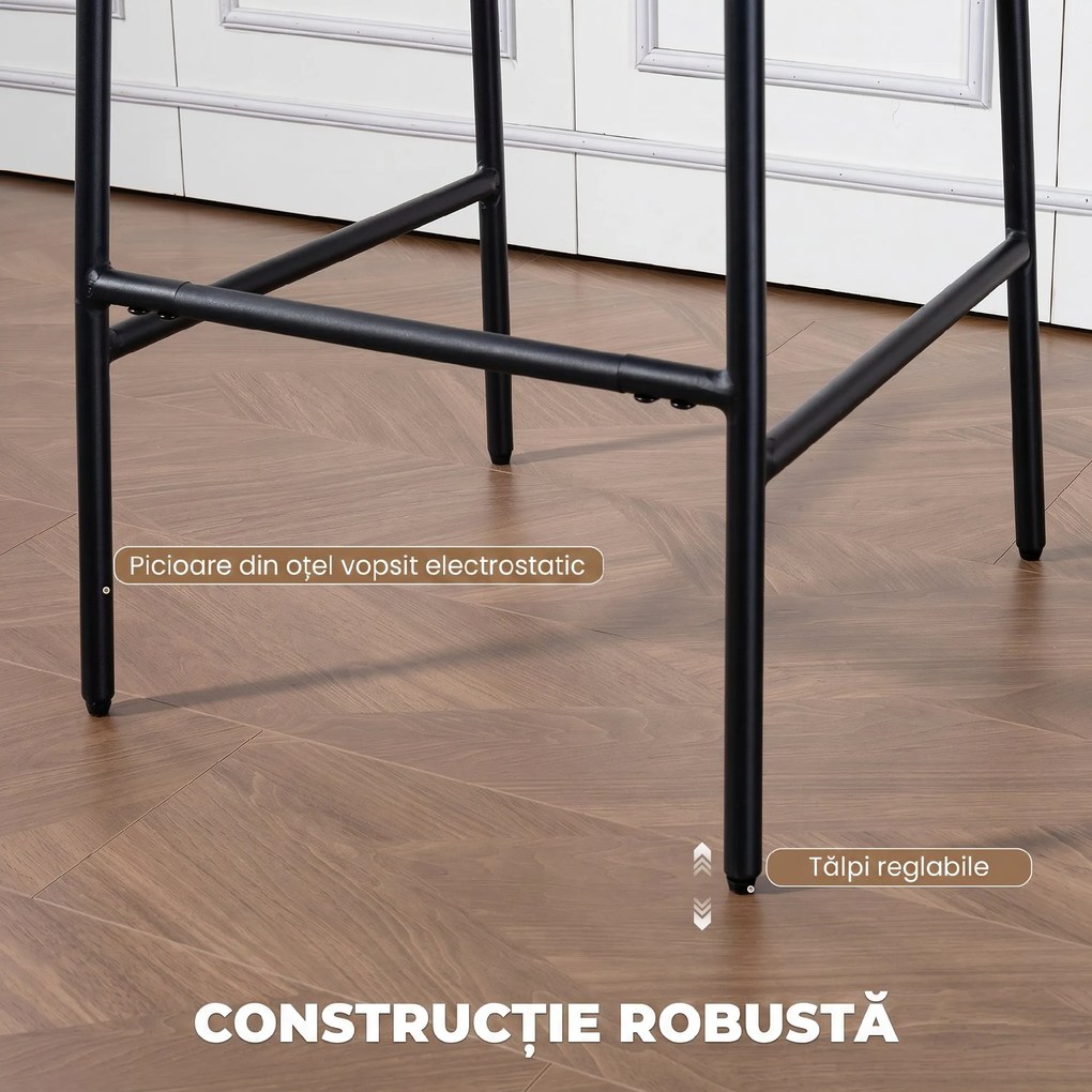 HOMCOM Set 2 Scaune de Bar, Scaune de Bucătărie Înalte în Chenille cu Spătar Înalt, Suport pentru Picioare și Sezut Moale Gros, Structură din Oțel, Scaune Înalte de Bar, pentru Peninsula, Sala de Mese, Bar, Crem | Aosom Romania