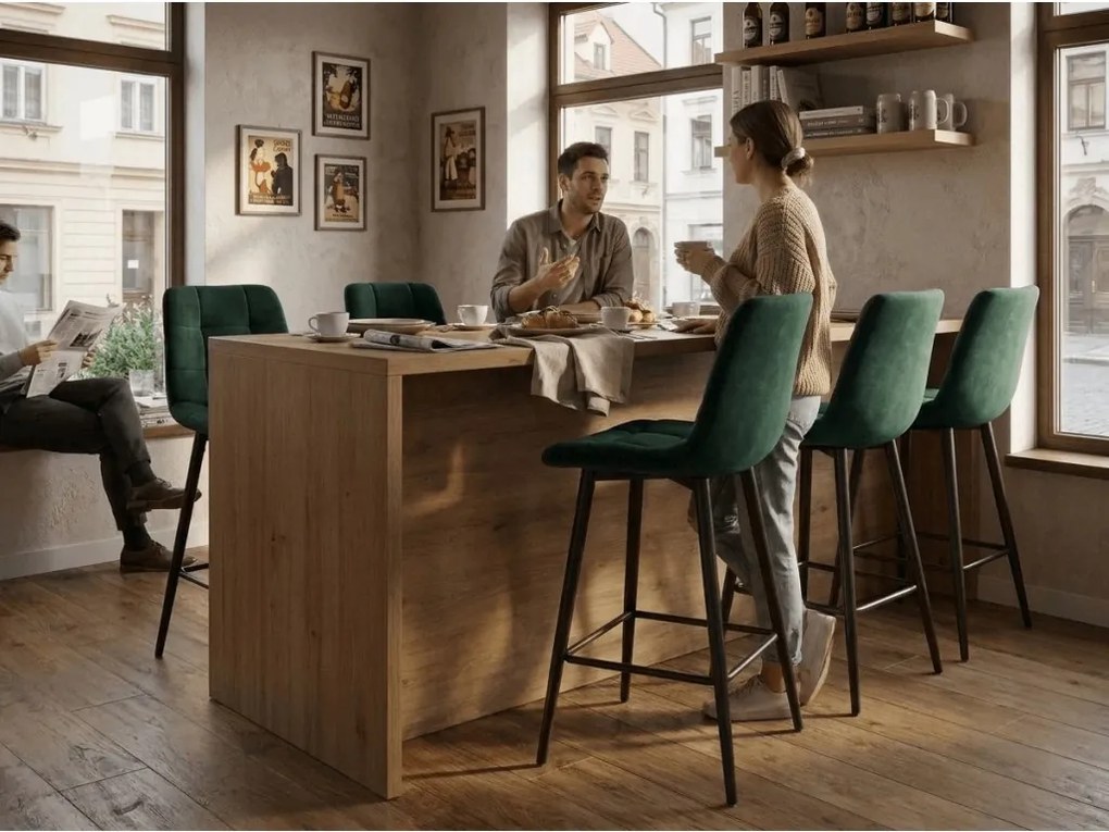 Scaun de bar CHIC VELVET cu picioare negre, verde inchis