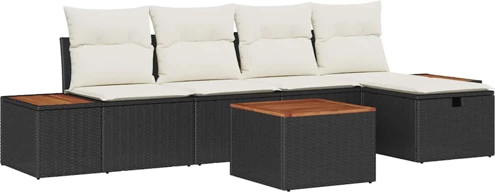 vidaXL Set de canapele pentru grădină cu pernă 6 pcs Negru Rattan poli
