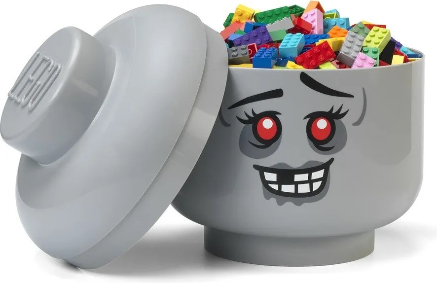 Cutie de depozitare pentru copii gri din plastic ø 24x27 cm Head Zombie L – LEGO®