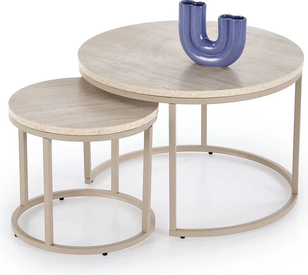 Set 2 masute cafea PAOLA, bej cu efect de piatra travertin/casmir
