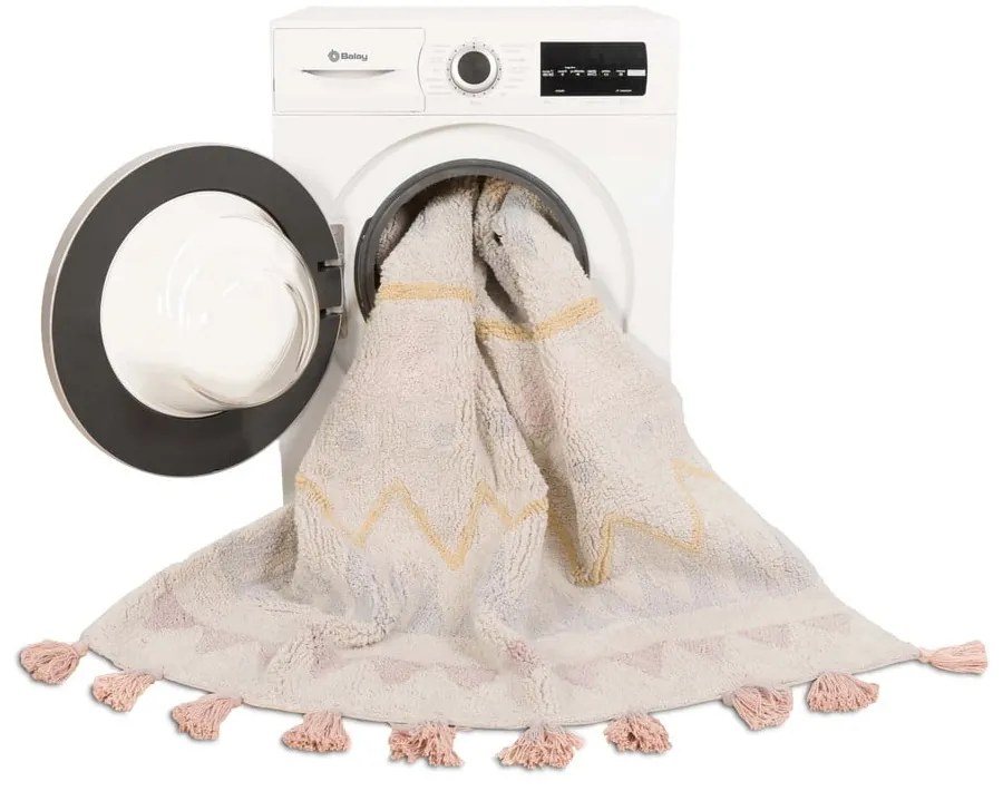 Covor pentru copii roz/crem lavabil/țesut manual din bumbac 120x160 cm Azteca Vintage Nude – Lorena Canals