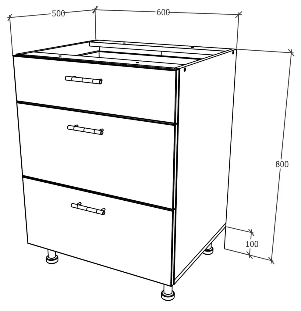 Corp Baza haaus, 3 Sertare, Stejar Sonoma Inchis/Alb, 60 x 50 x 80 cm