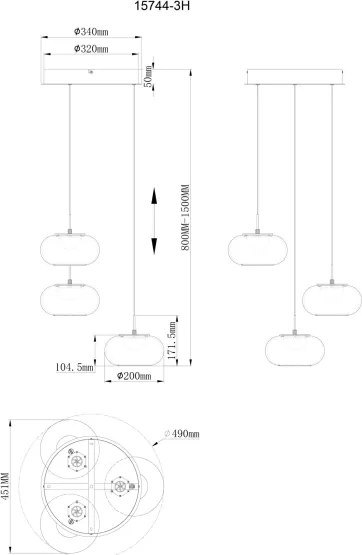 Lustră LED pe cablu Globo 15744-3H QUINTARA 3xLED/6W/230V