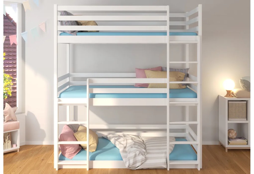 Supermobel Pat supraetajat pentru copii TEDRO + 3x saltea, 80x180, galben