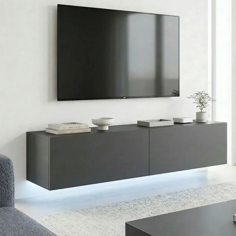Comoda TV suspendata Rivana cu LED, culoare antracit, 120 x 35 x 30 cm