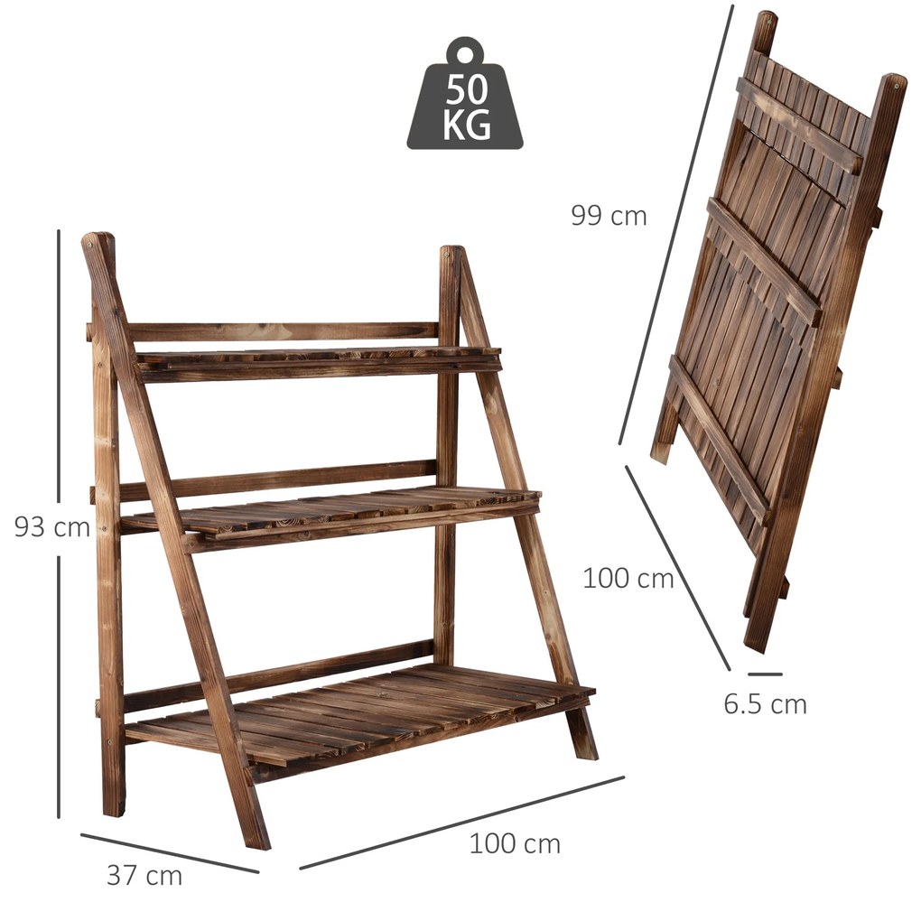 Scara Ghiveci Outsunny, cu 3 Etajere din lemn de Brad, 100x37x93cm | Aosom RO
