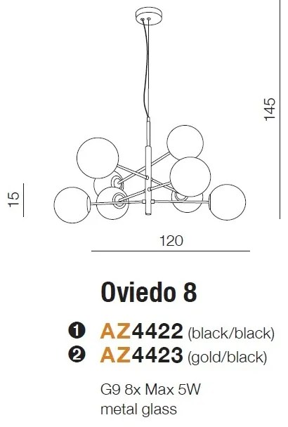 Lustra suspendata design modern OVIEDO 8 BK/BK