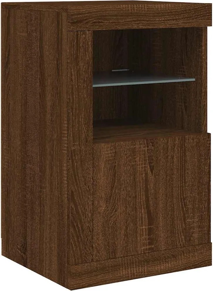 vidaXL Dulap lateral cu lumini LED, stejar maro, lemn prelucrat