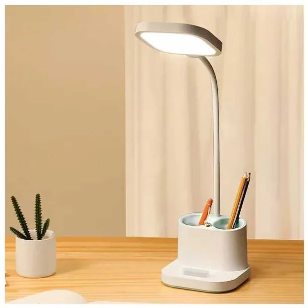 Lampă de masă Platinet 5 W, baterie + pahar + USB, alb