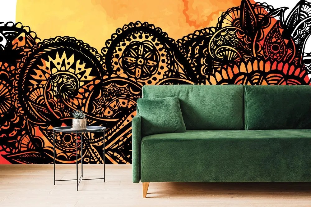 Tapet Mandala acuarel portocaliu