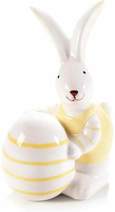 Figurina Iepuras Paste din ceramica galben alb 8 cm x 7 cm x 12 h