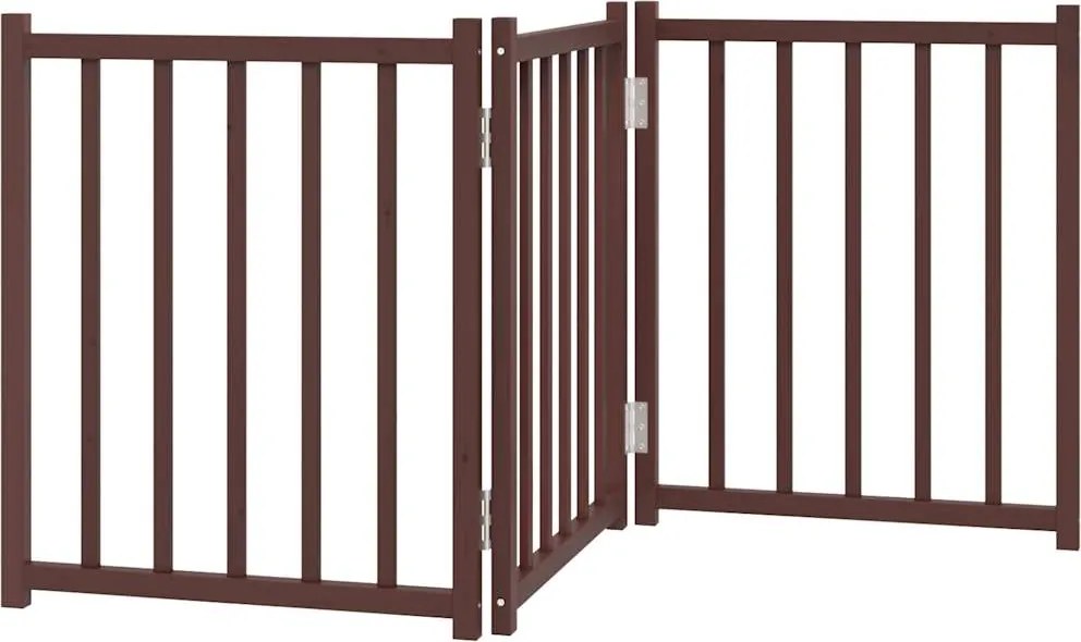 vidaXL Poartă de câini pliabilă 3 panouri stejar maro 150 cm lemn brad