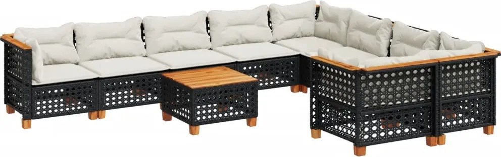 vidaXL Set canapele de grădină cu perne, 10 piese, negru, poliratan