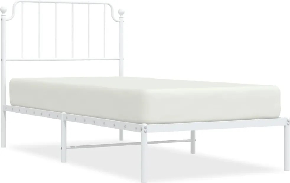 vidaXL Cadru pat metalic cu tăblie, alb, 90x200 cm